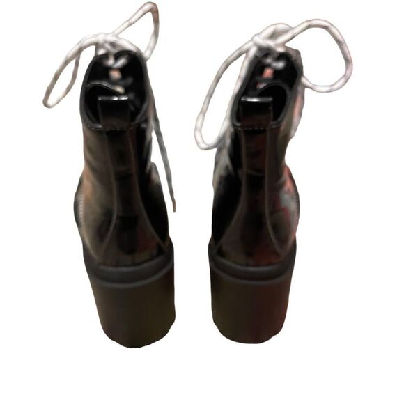 Azalea Wang Black Patent Leather Lace Up Heeled Boots Booties 8.5 NEW - Picture 4 of 6